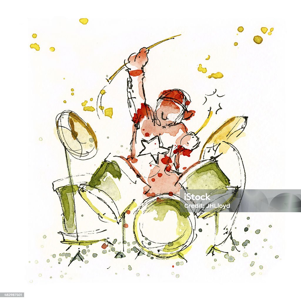 Child Drummer Watercolor original of a young adult/child on the drums Bass Drum stock illustration