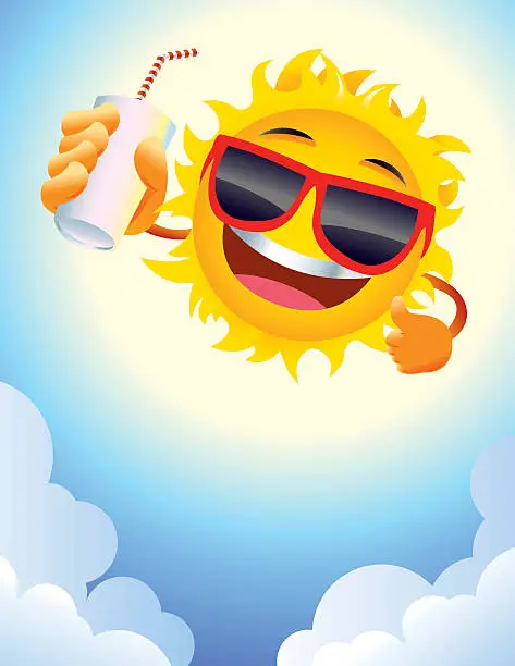 Vector illustration of Smiling Summer Sun Cartoon Character with cool Sunglasses