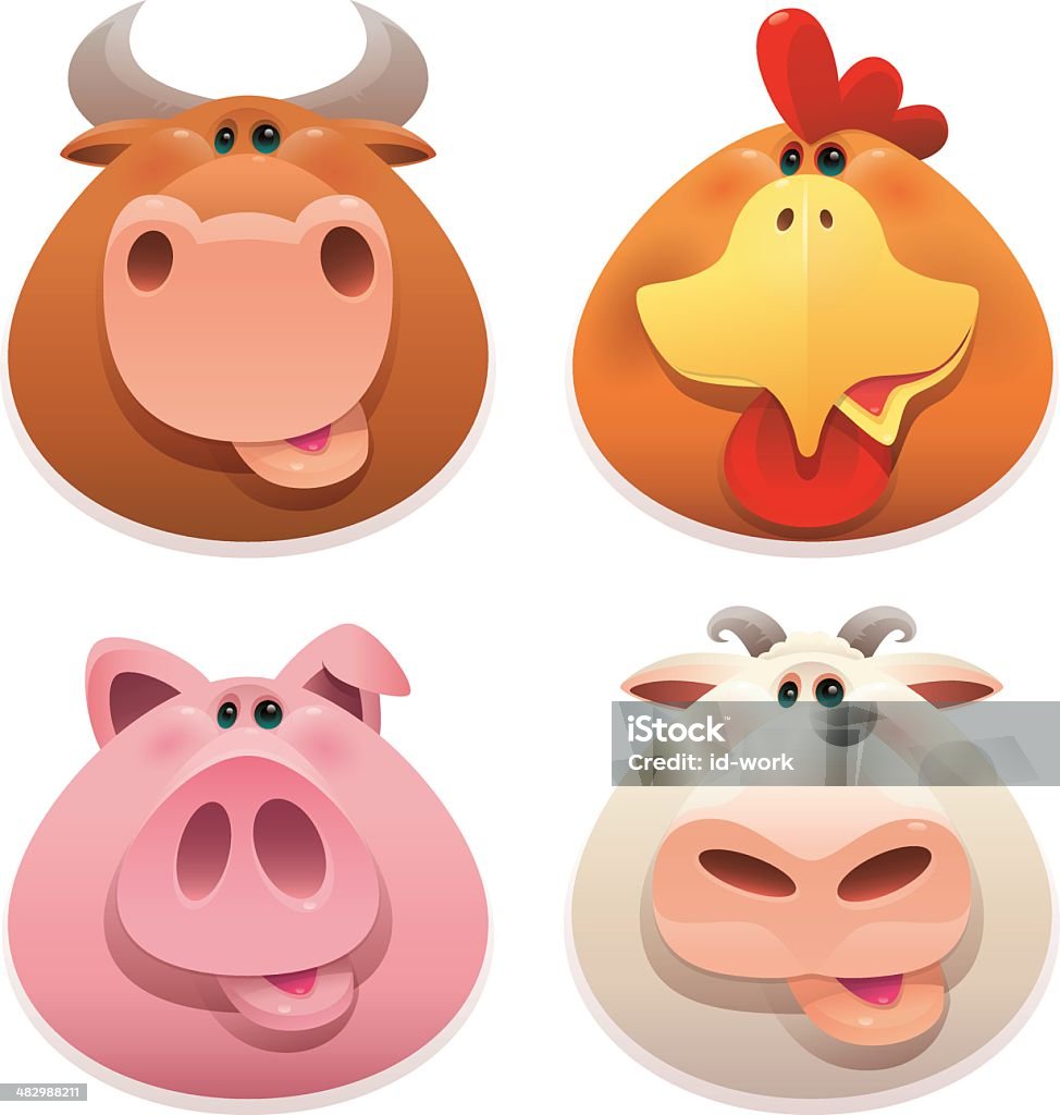 farm animals heads vector illustration of 4 farm animals heads - cow, hen, pig and sheep… Pig stock vector