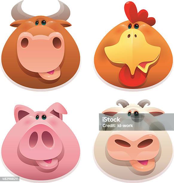 Farm Animals Heads Stock Illustration - Download Image Now - Pig, Animal Head, Cow