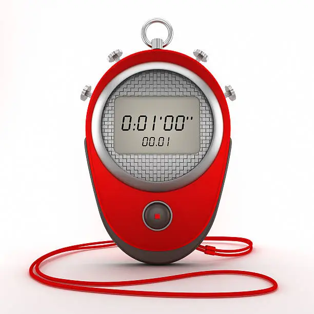 Red digital chronometer (stopwatch) isolated on white.