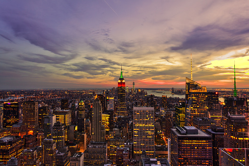 The island of manhattan at dusk