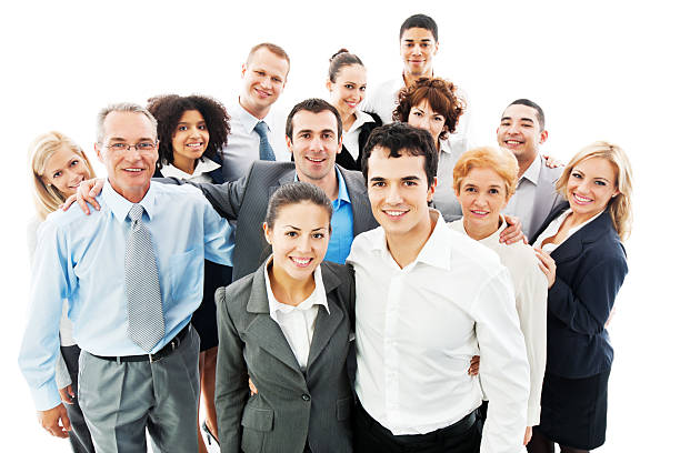 portrait d'un grand groupe de gens d'affaires. - multi ethnic group group of people crowd isolated photos et images de collection