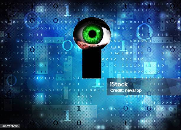 Floating Green Eyeball On Blue Digital Background Stock Illustration - Download Image Now - Aggression, Alertness, Antivirus Software