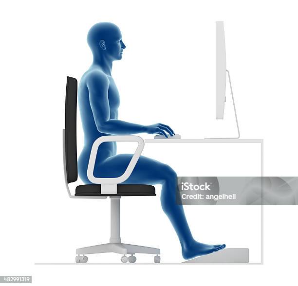 Ergonomics Proper Posture To Sit And Work On Office Desk Stock Photo - Download Image Now