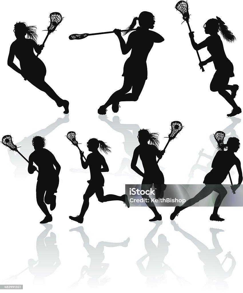 Lacrosse Offense - Girls Girls Lacrosse. Graphic silhouette illustrations of a girls playing lacrosse - offense. Scale to any size. Color changes a snap. Check out my "Lacrosse" light box for more. Lacrosse stock vector