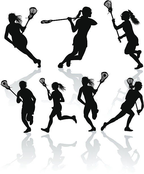 Lacrosse Offense - Girls Girls Lacrosse. Graphic silhouette illustrations of a girls playing lacrosse - offense. Scale to any size. Color changes a snap. Check out my "Lacrosse" light box for more. black and white sports silhouette stock illustrations