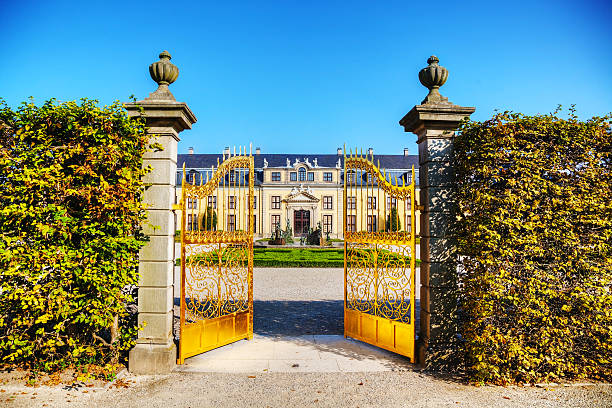 The Herrenhausen Gardens in Hanover, Germany Hanover, Germany - October 6, 2014: The Herrenhausen Gardens with people in Hanover, Germany. It's an internationally famous ensemble of garden arts and culture that ranks among the most important historical gardens in Europe. hanover germany stock pictures, royalty-free photos & images