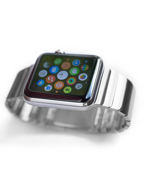 Karlstad, Sweden - July 30, 2015: A 42mm stainless steel Apple Watch with Link Bracelet. The Apple Watch became available April 24, 2015, bringing a new way to receive information at a glance, using apps designed specifically for the wrist.