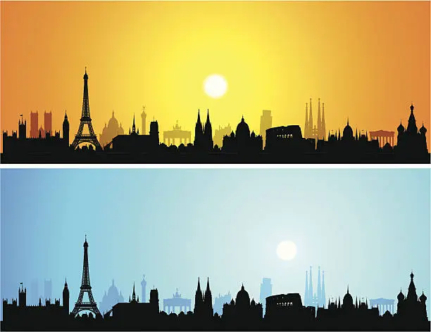 Vector illustration of Detailed Europe Skyline (Each Building is Complete and Moveable)