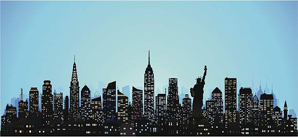 illustrations, cliparts, dessins animés et icônes de incroyablement détaillées new york (124 bâtiments) - new york city panoramic statue of liberty skyline