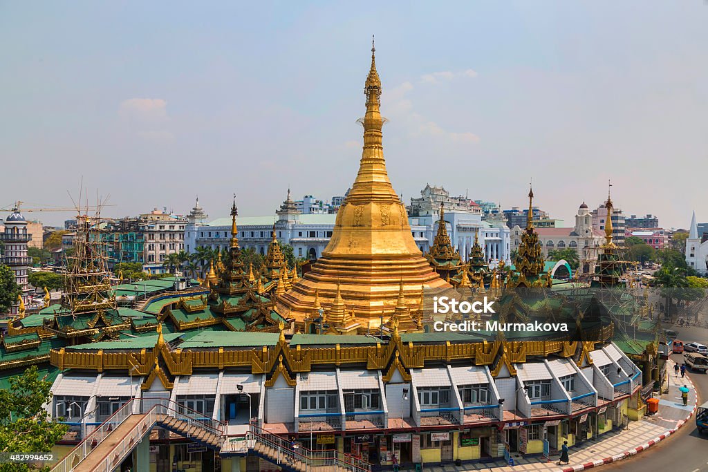 Sule pagoda, Yangon, Myanmar Sule pagoda, Yangon, Myanmar.  Myanmar (Burma) is the most religious Buddhist country in terms of the proportion of monks in the population and proportion of income spent on religion. 2015 Stock Photo