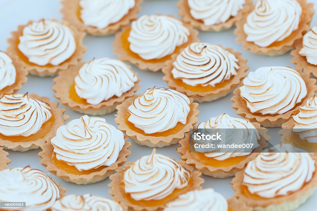 Close up of lemon meringue pie Close up of lemon meringue pie in wedding dinner 2015 Stock Photo