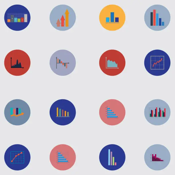 Vector illustration of Graphs, pie charts. Items for business, statistics and reports. Flat