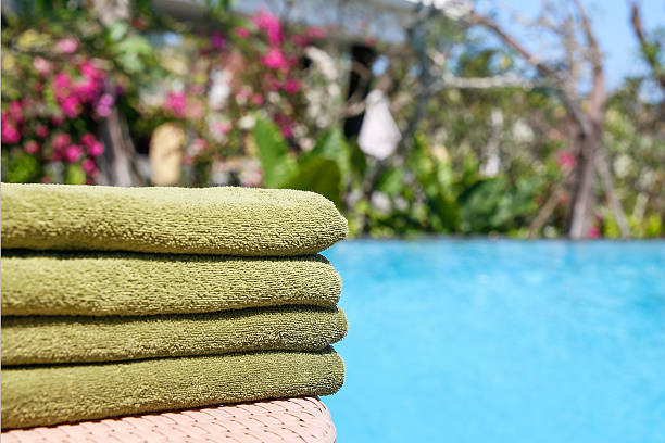 istock Swimming towel next to poolside 483007840