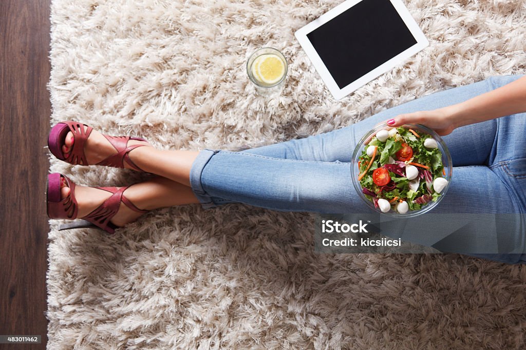 Picture of a bowl of healthy salad Woman taking a foof selfie of her healthy salad 2015 Stock Photo