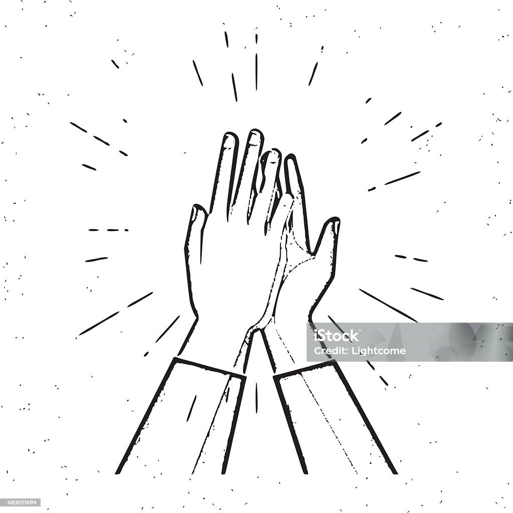 Two hands giving a high five Two hands giving a high five for great work Hello - Single Word stock vector