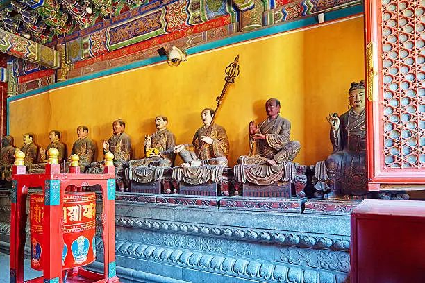 Interior view of Yonghegong Lama Temple.Beijing. Lama Temple is one of the largest and most important Tibetan Buddhist monasteries in the world.