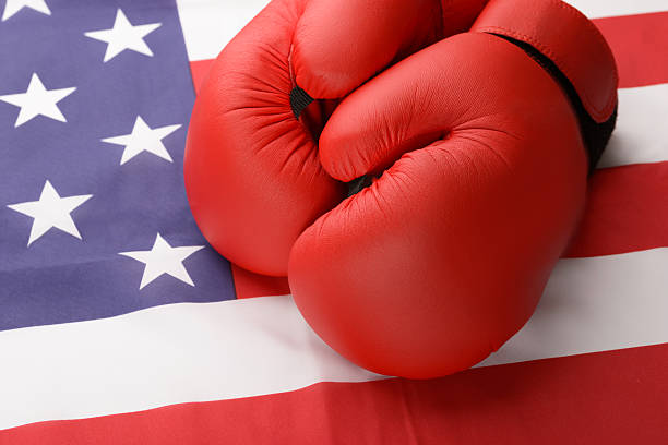 istock Boxing Gloves On American Flag 483018426