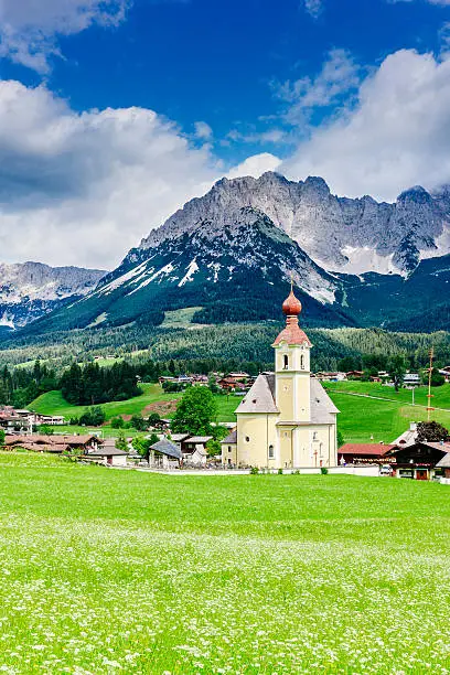 Austrian village below the Wilder Kaiser mountain in Austrian Tirol. AdobeRGB colorspace.