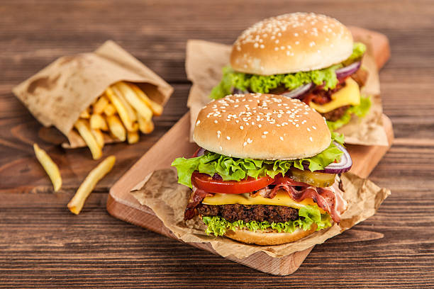 istock Delicious hamburger and fries 483034056