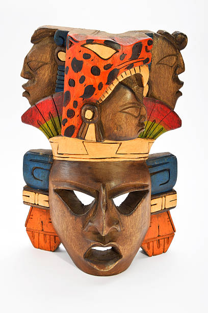 istock Indian Mayan Aztec wooden painted maskisolated on white 483036898