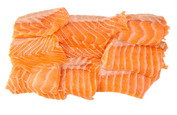 istock Raw salmon fillets isolated on a white background 483041208
