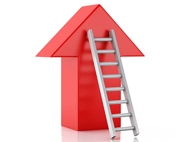 istock 3d Stair leading an arrow. Success concept. 483041890