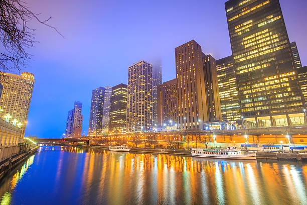 istock Chicago downtown and Chicago River 483044216