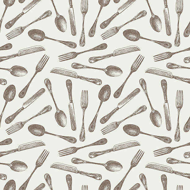 wzór przybory stołowe - fork silverware table knife spoon stock illustrations
