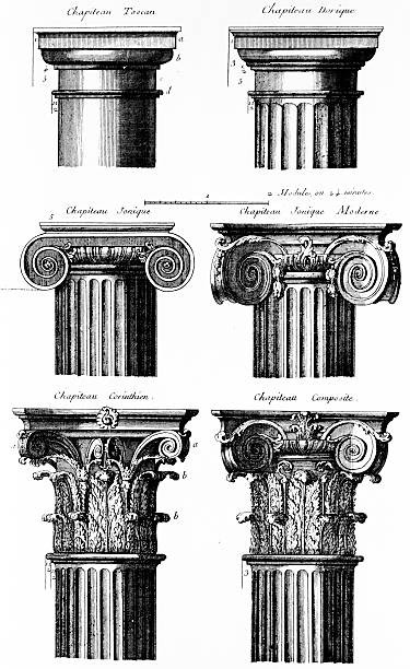 классические колонн, антикварная иллюстрация - corinthian stock illustrations