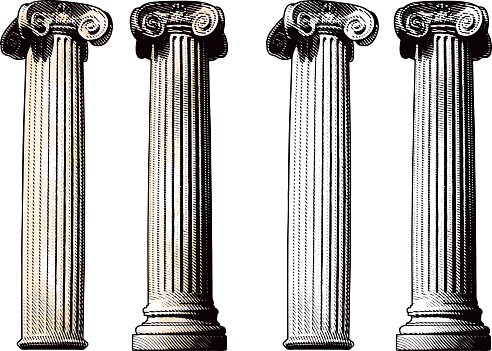 Engraving-style illustration of two classical columns with a very authentic feel. They make great design elements.