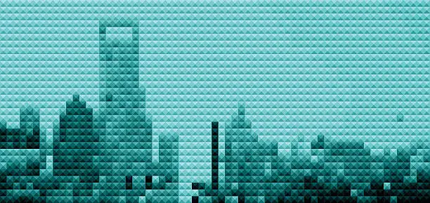 Vector illustration of abstract mosaic style Shanghai skyline background