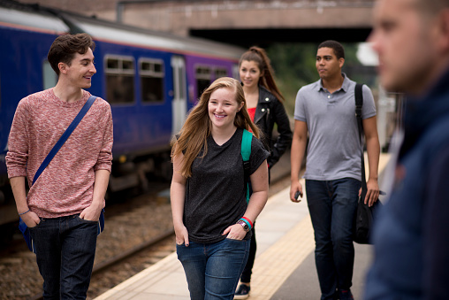 students taking the train