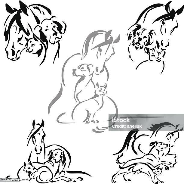 Horse Dog And Cat Stock Illustration - Download Image Now - Dog, Horse, Domestic Cat