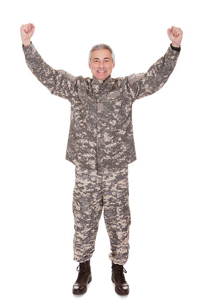 istock Mature Soldier Raising His Arm 483049988