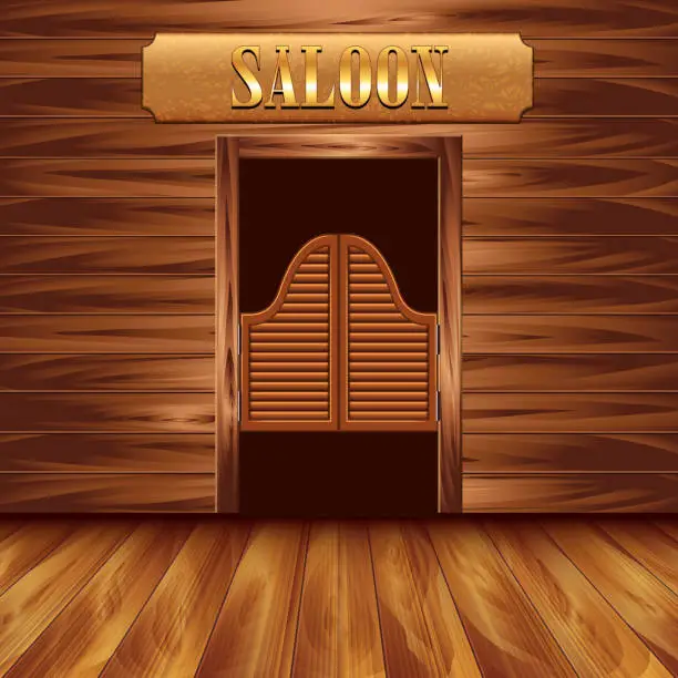 Vector illustration of Swinging doors of saloon, western background