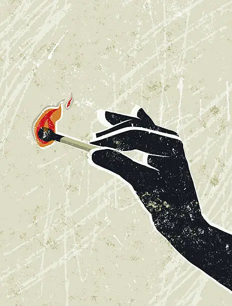 Vector illustration of Hand Holding a Burning Match