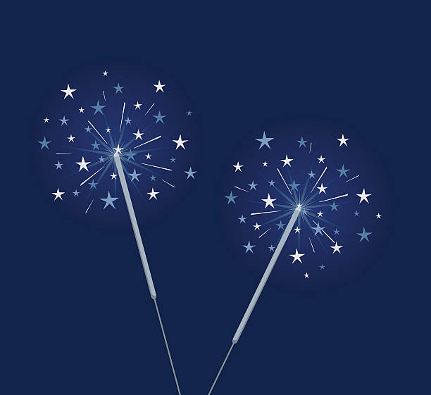Blue sparklers Two whimsical styled sparklers on a dark background.  fireworks and sparklers stock illustrations