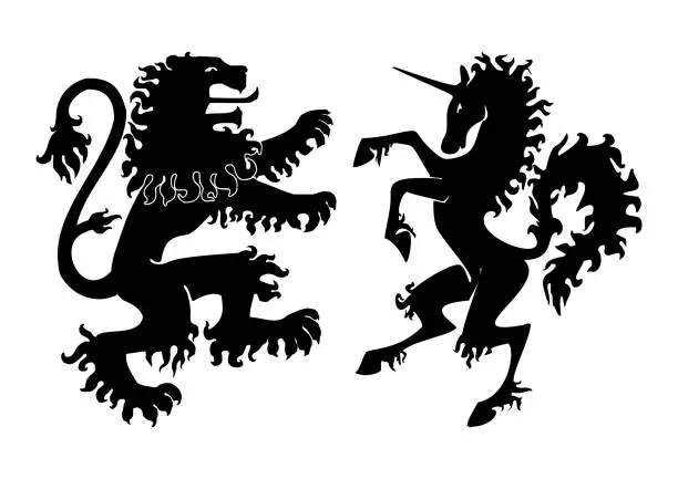 Vector illustration of Heraldic Lion and Unicorn Vector