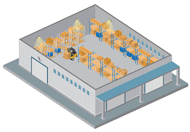 isometric magazyn - distribution warehouse industrial building large building exterior stock illustrations