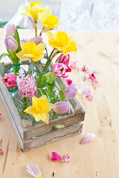 istock Colorful flowers in little bottles 483051745