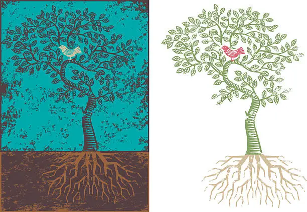 Vector illustration of Grunge papercut tree