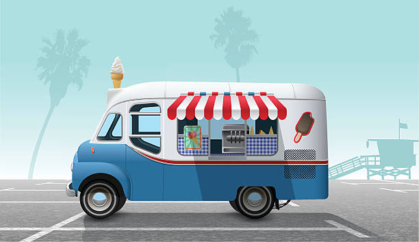 ilustrações de stock, clip art, desenhos animados e ícones de carrinha de gelados - ice cream truck