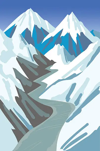 Vector illustration of The road into mountains. Poster. Postcard. Background