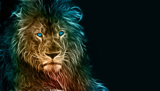 digitale zeichnung eines löwen - tierische hand stock-fotos und bilder
