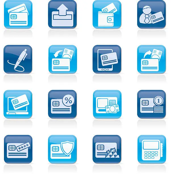 Vector illustration of credit card, POS terminal and ATM icons