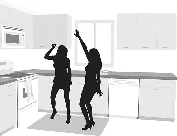 Vector illustration of Girlfriends Dancing InThe Kitchen