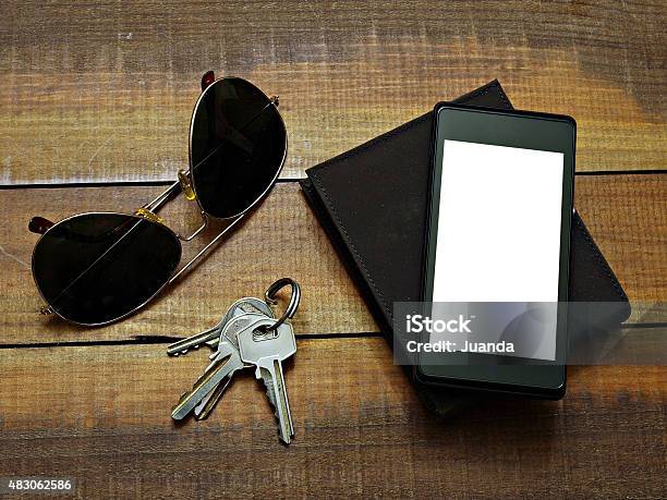 Wallet Generic Mobile Phone Keys And Sunglasses Stock Photo - Download Image Now - Key, Telephone, Still Life
