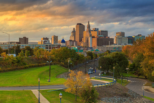 istock Skyline of downtown Hartford, Connecticut from above Charter Oak 483064532
